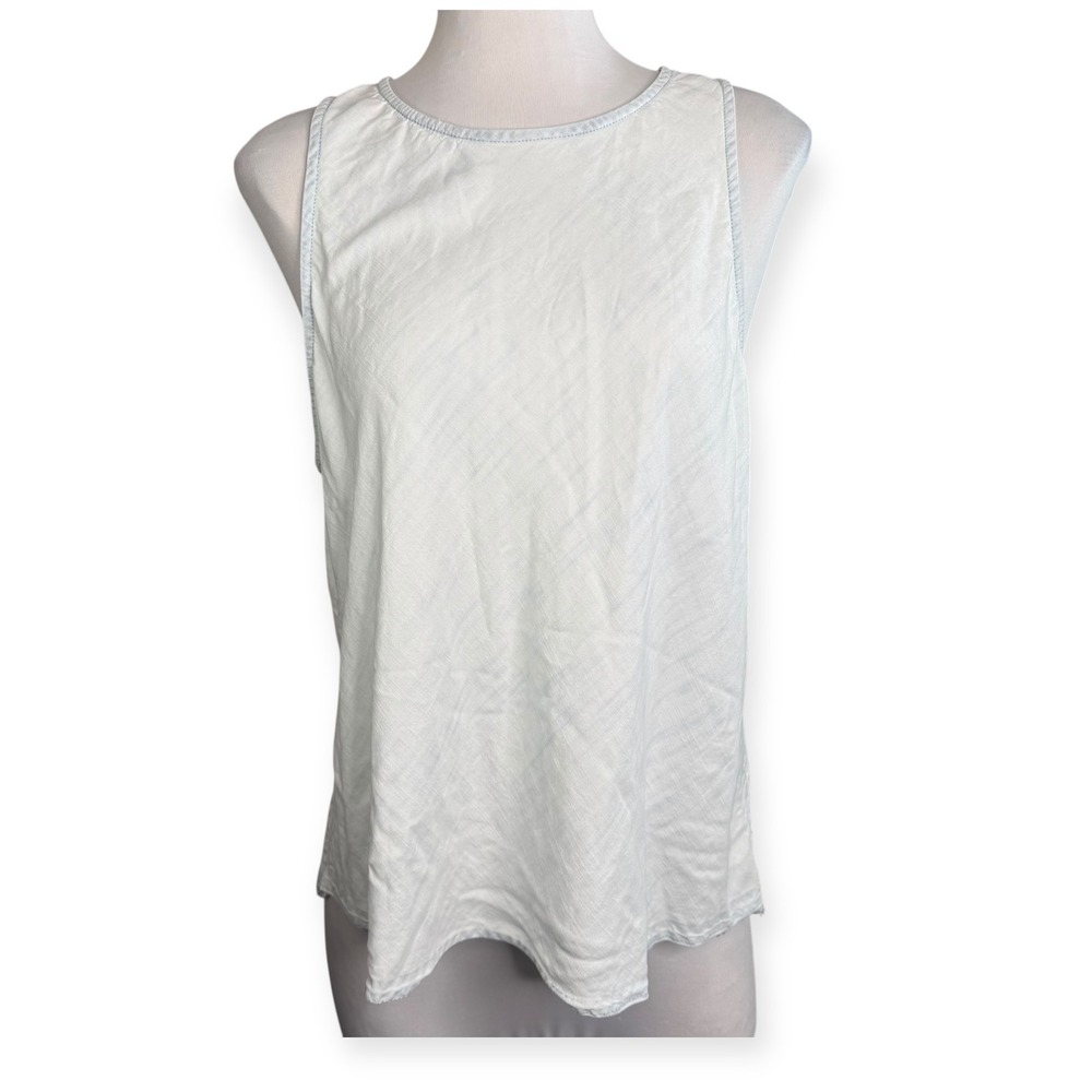 Cloth & Stone White‎ Denim Chambray Sleeveless Tie Back Raw Hem Tank Top Size L